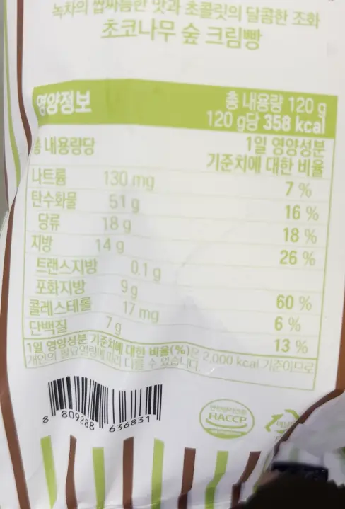 초코나무숲크림빵 영양정보